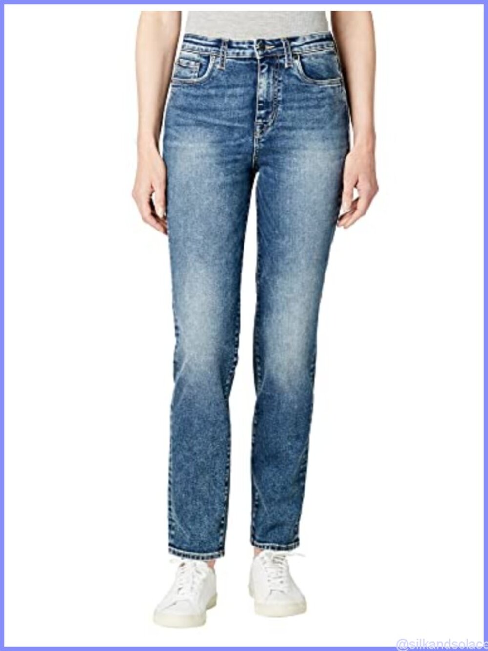High Rise Straight Leg Jeans Cotton 5 Pocket Zip
